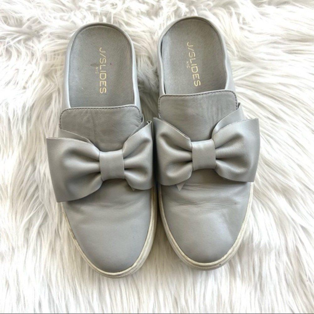 J Slides leather bow platform slip on mule clog